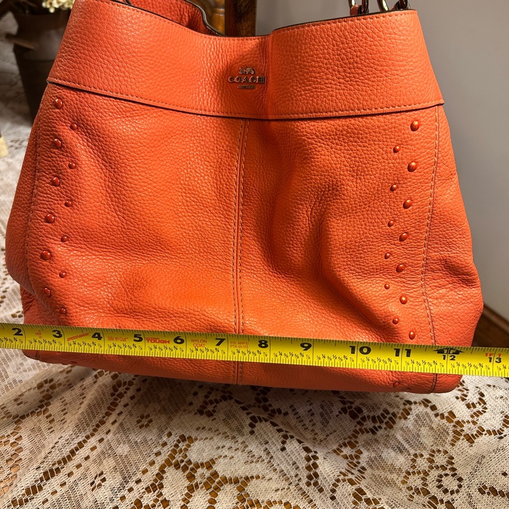 Coach Lexy Vibrant Orange Leather Shoulder Bag with Studs.  With wallet - Picture 3 of 15